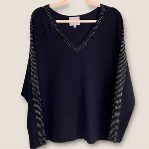 Liv Milano Black Dolman Sleeve Sweater Studded Collar/Arms